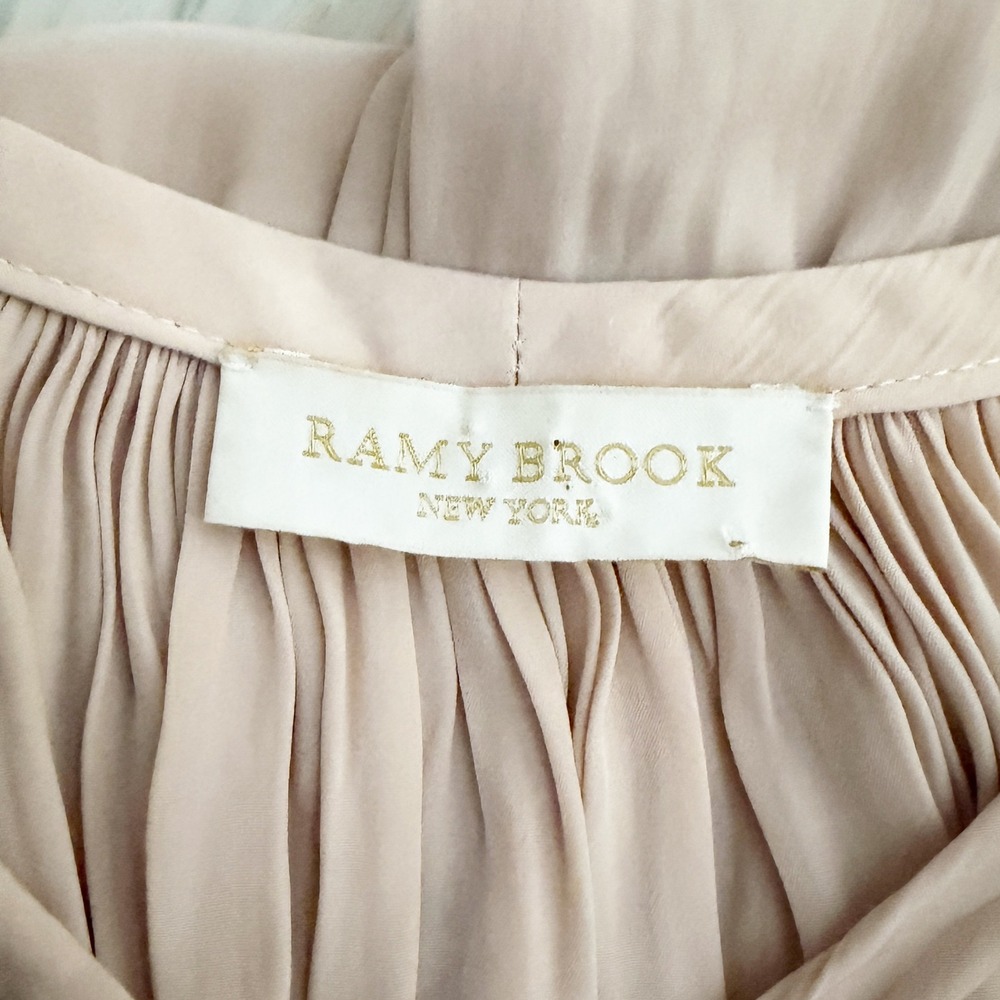 Ramy Brook Nude Blush Pink Tie Front Peasant Blouse Balloon Sleeve Large - Picture 7 of 7
